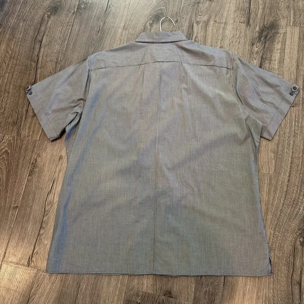 Banana Republic Men's Short Sleeve Dress Shirt XL 17-17.5 Grey Black Microstripe